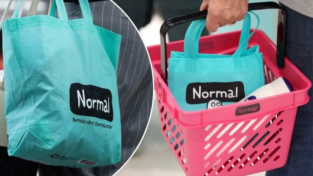 Bilder på en Noraml-påse och en kundkorg på Normal.