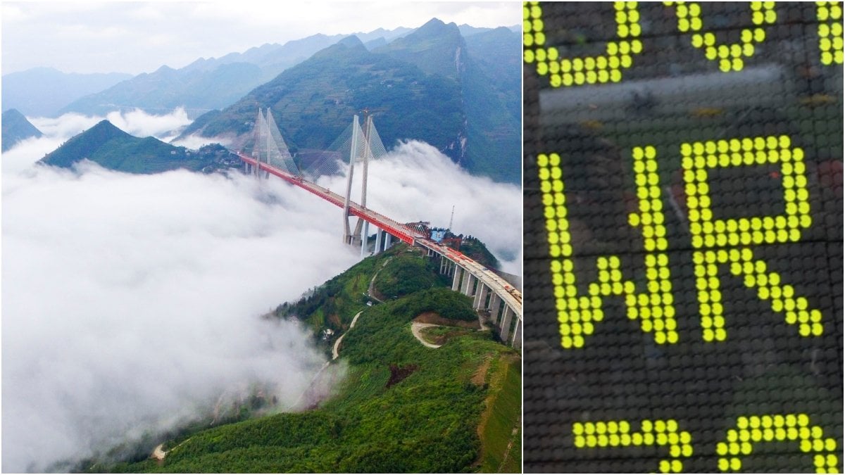 Beipanjiang-bron i kinesiska Guizhou-provinsen och text om världsrekord