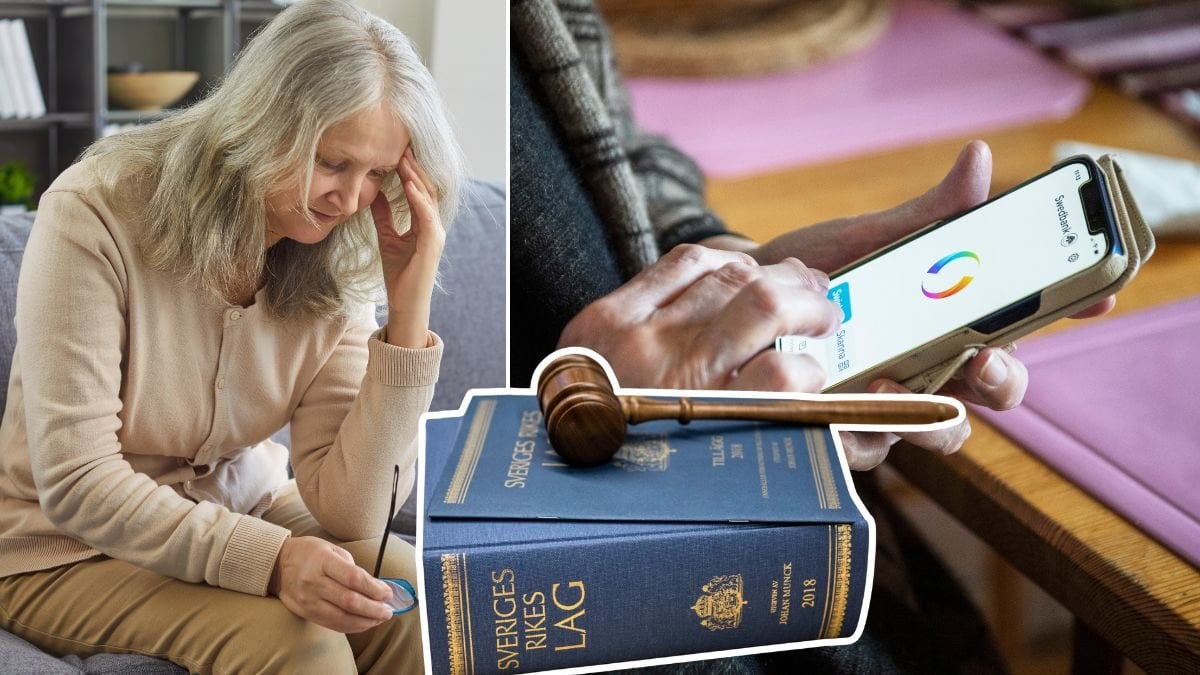 Kvinna, lagbok och mobil.