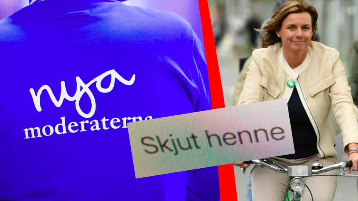 En jacka med Moderaternas logga på – till höger Isabella Lövin på en cykel. Kollage. 