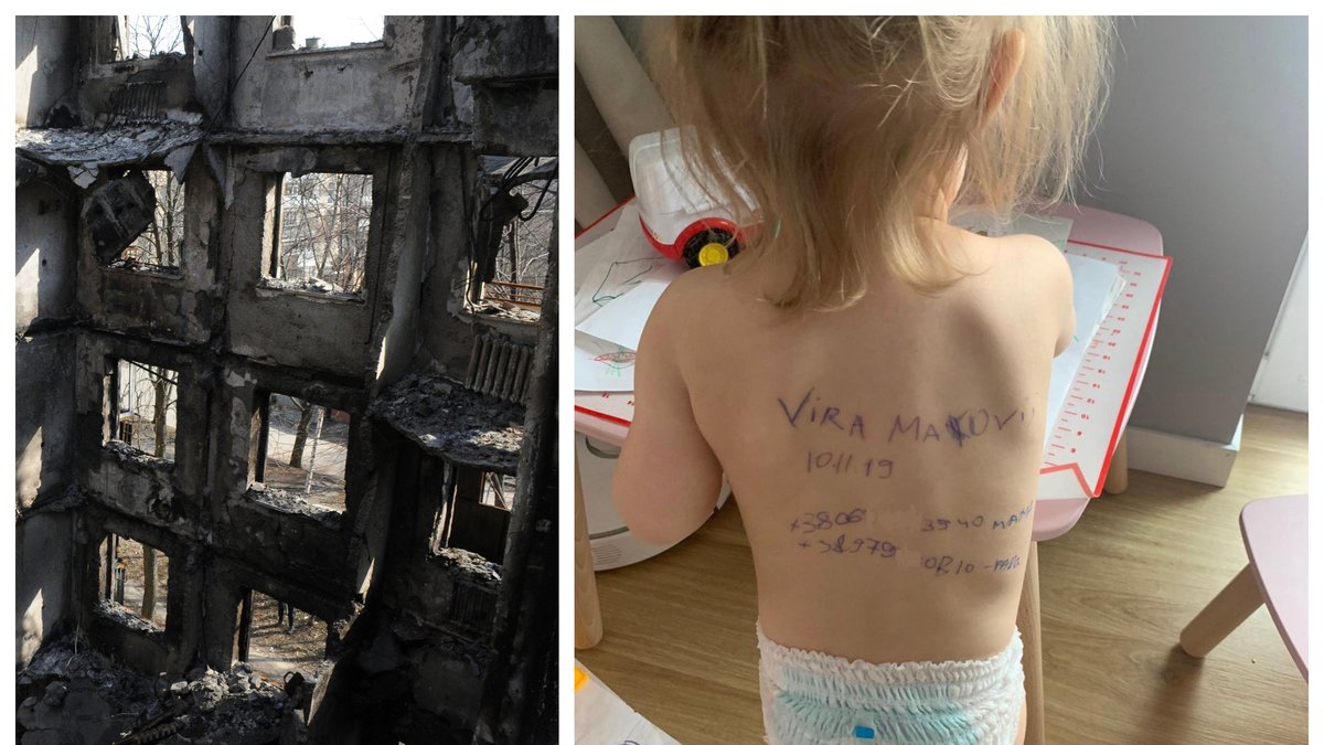 Mammor i Ukraina märker sina barn med kontaktuppgifter.