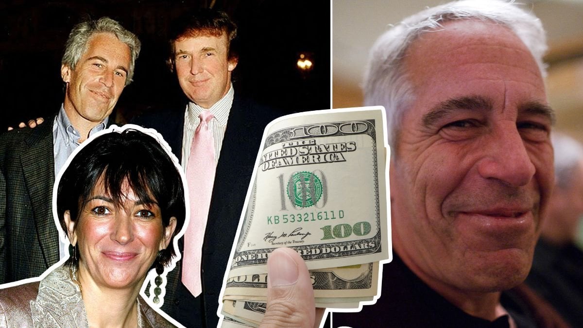 Jeffrey Epstein, Donald Trump, Ghislaine Maxwell och hundra dollar-sedlar.