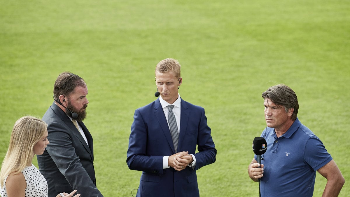 Discovery+ studio under en match mellan Halmstads BK och Djurgårdens IF 2021.