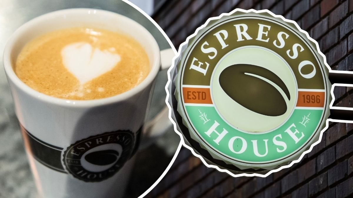 Espresso House-skylt och en latte.