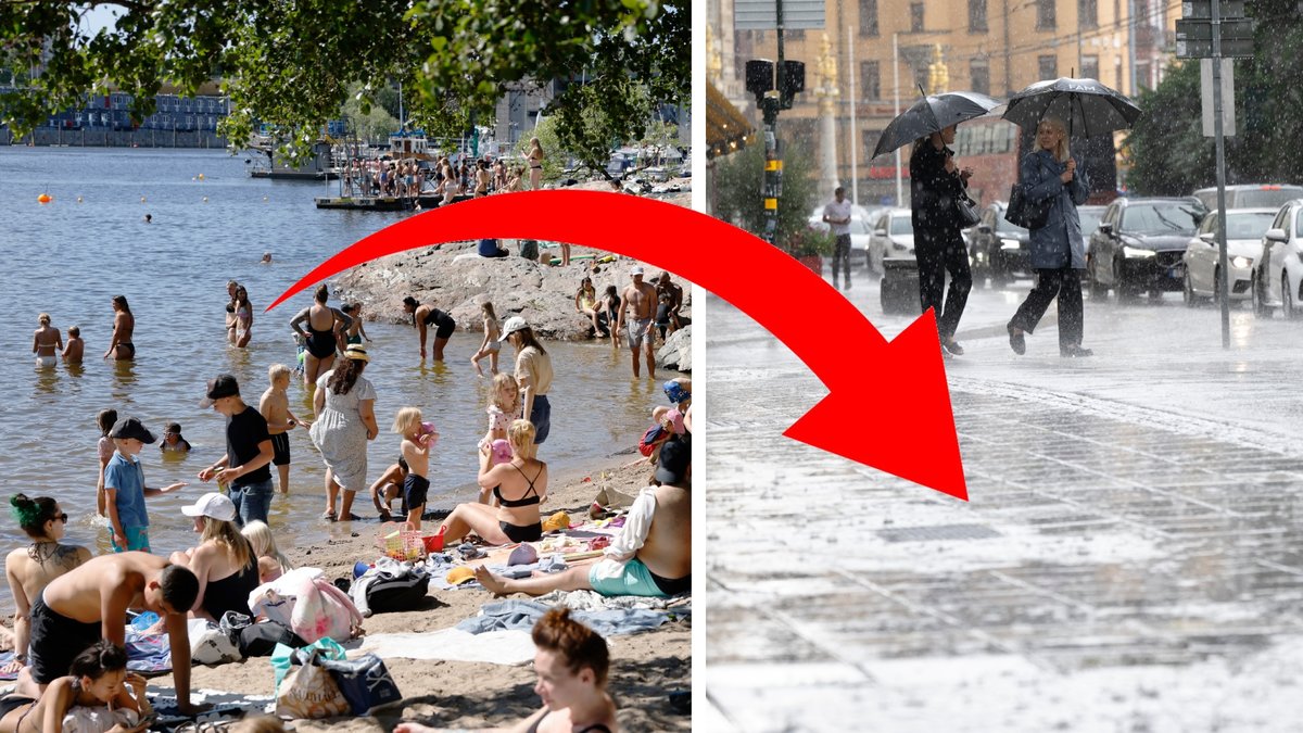 Badstrand och regnoväder