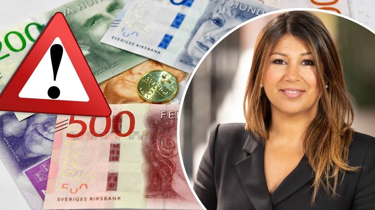 Pengar, ekonomen Trifa Chireh och varningstriangel.