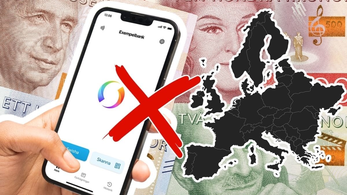 Swish-appen i mobiltelefon och svenska sedlar