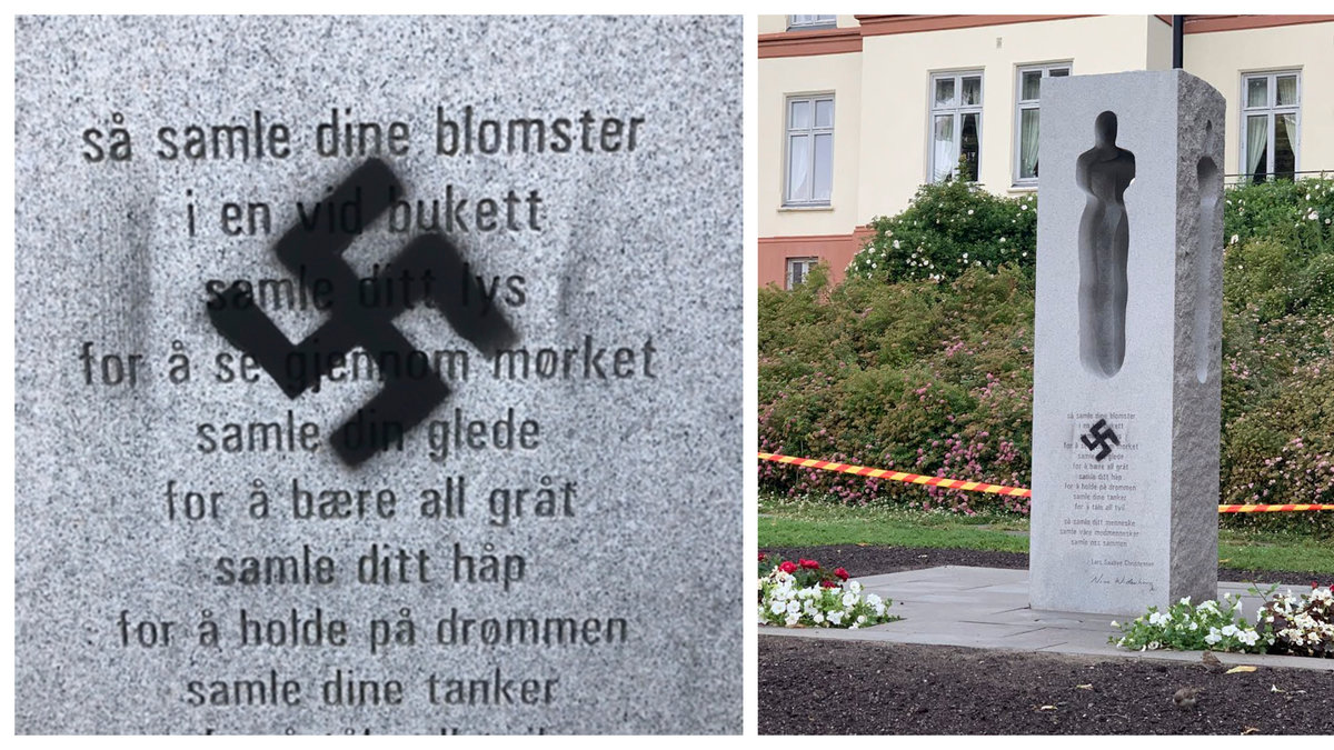 Hakkors sprejades över Utöya-monument. 