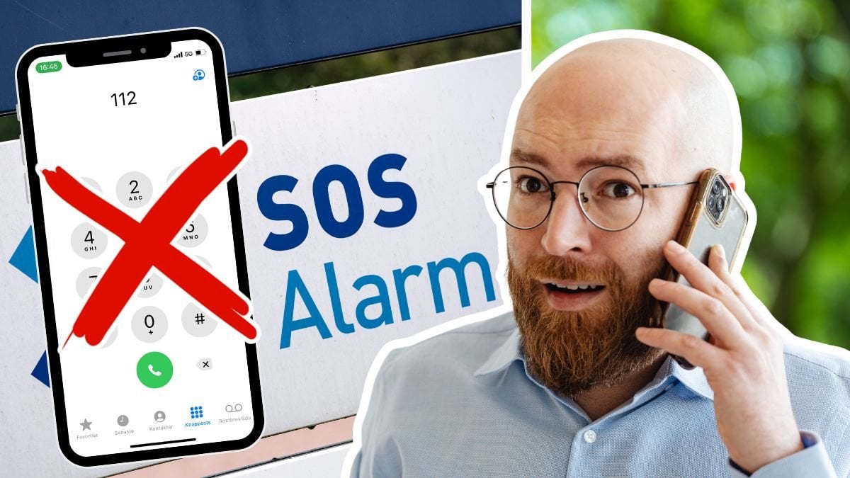 SOS Alarms logga och en man som pratar i telefon