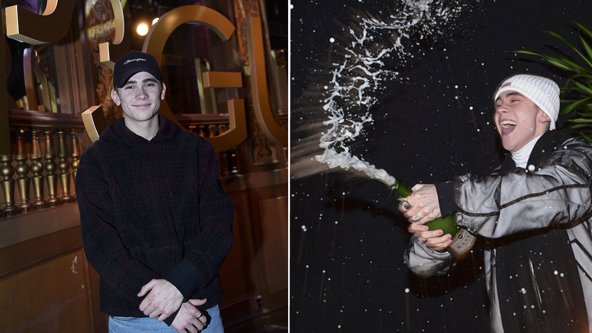 Felix Sandman i svarta kläder, Felix Sandman sprutar champagne