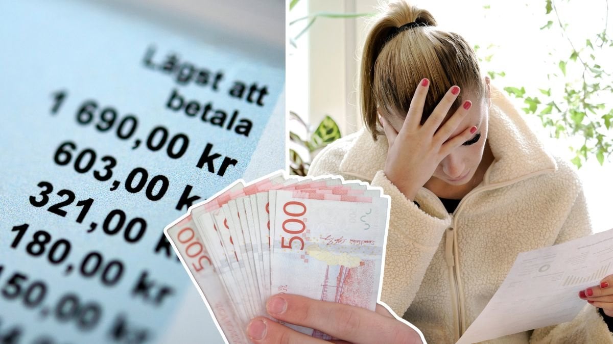 Avbetalningsplan på faktura, kvinna med en faktura i handen och pengar.