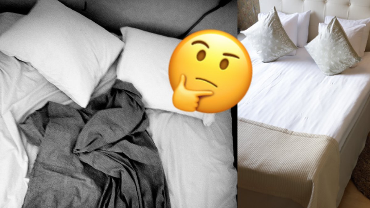 Obäddad och bäddad säng, emoji