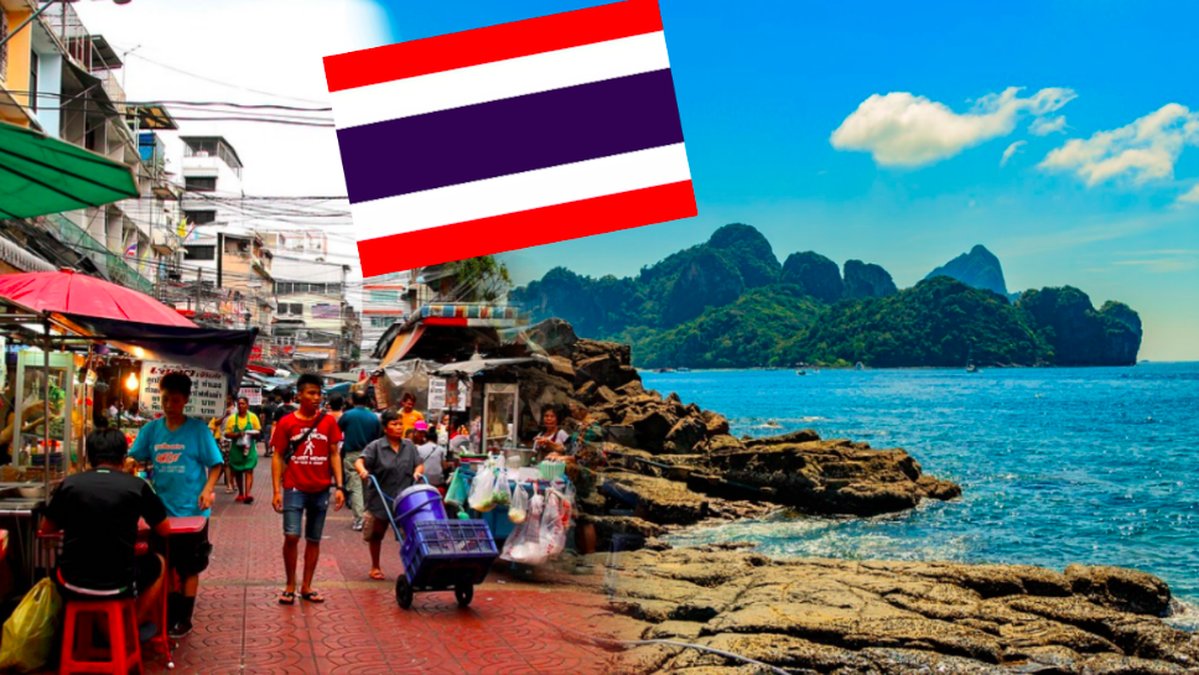 En gata i Bangkok och en strand