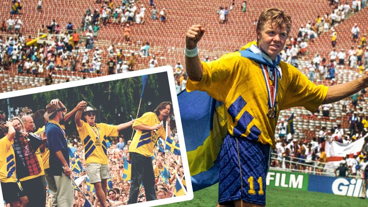 Firande efter VM-bronset 1994 och Tomas Brolin efter bronsmatchen 1994