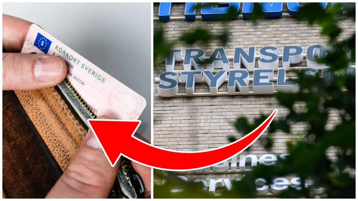 Körkort och Transportstyrelsens logga på en fasad