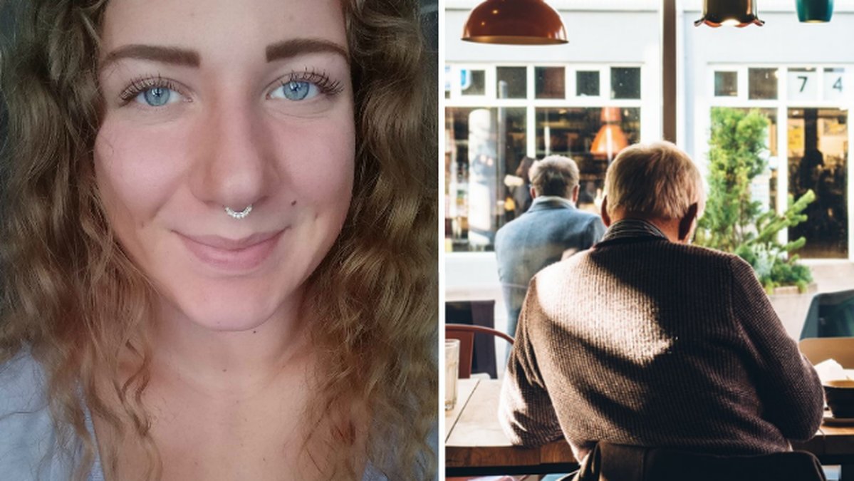 Disa Bolling, en äldre man som sitter och fikar med ryggen emot