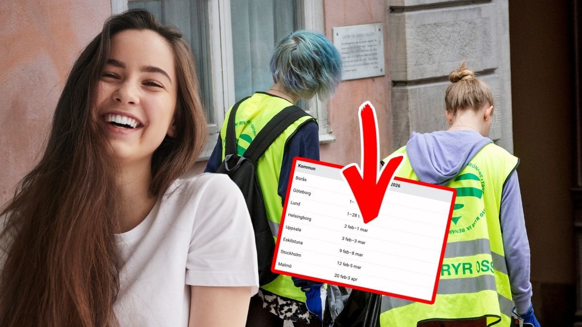 Ung kvinna som ler och sommarjobbare