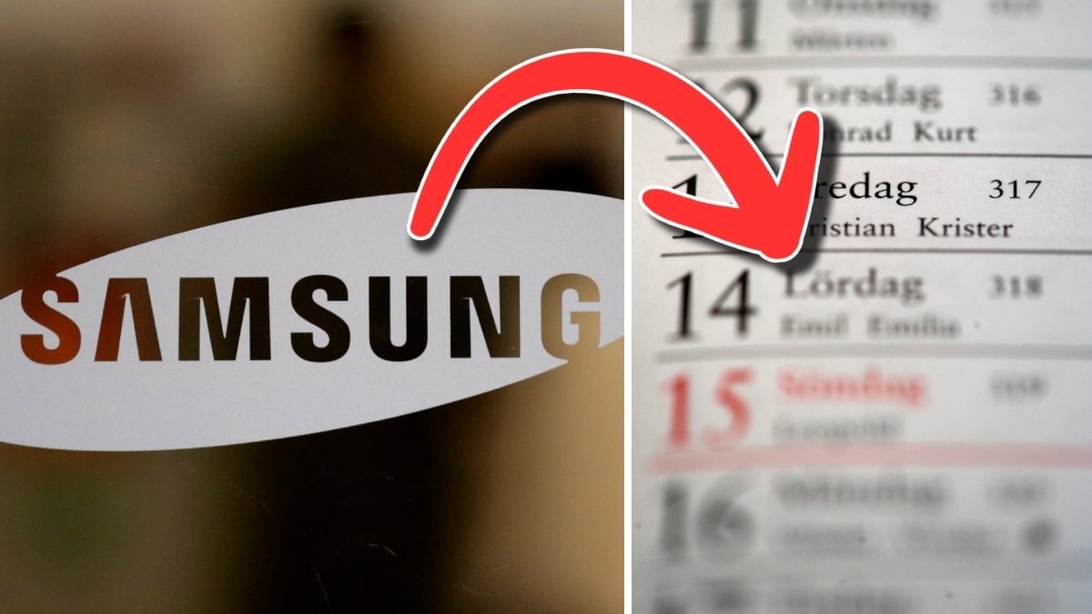 En Samsung-logga och en kalender som visar flera datum.