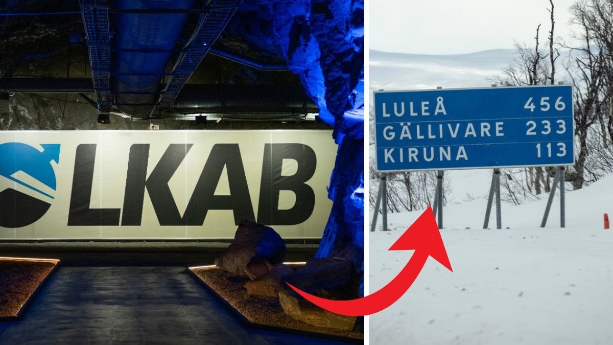 LKAB-skylt till vänster. Vägskylt Gällivare till höger.