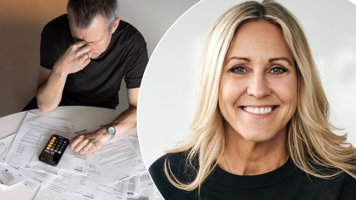 Man med papper och ekonomen Christina Sahlberg.