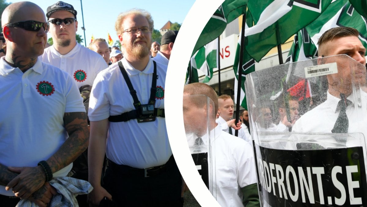 Två bilden från nazistiska demonstrationer bredvid varandra. 