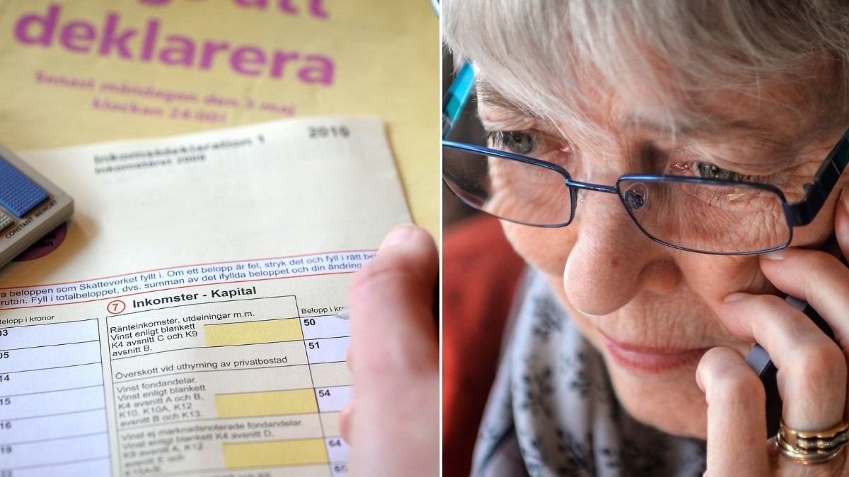 Deklarationsblankett och kvinna i telefonsamtal.