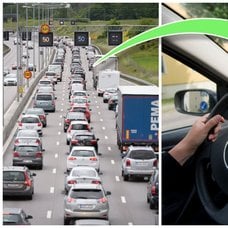 Trafik på motorväg och person som kör bil