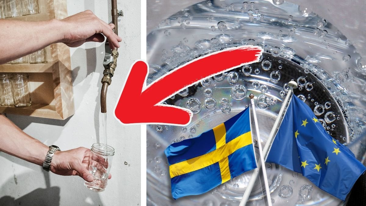 Dricksvatten och sverige och eu flagga.