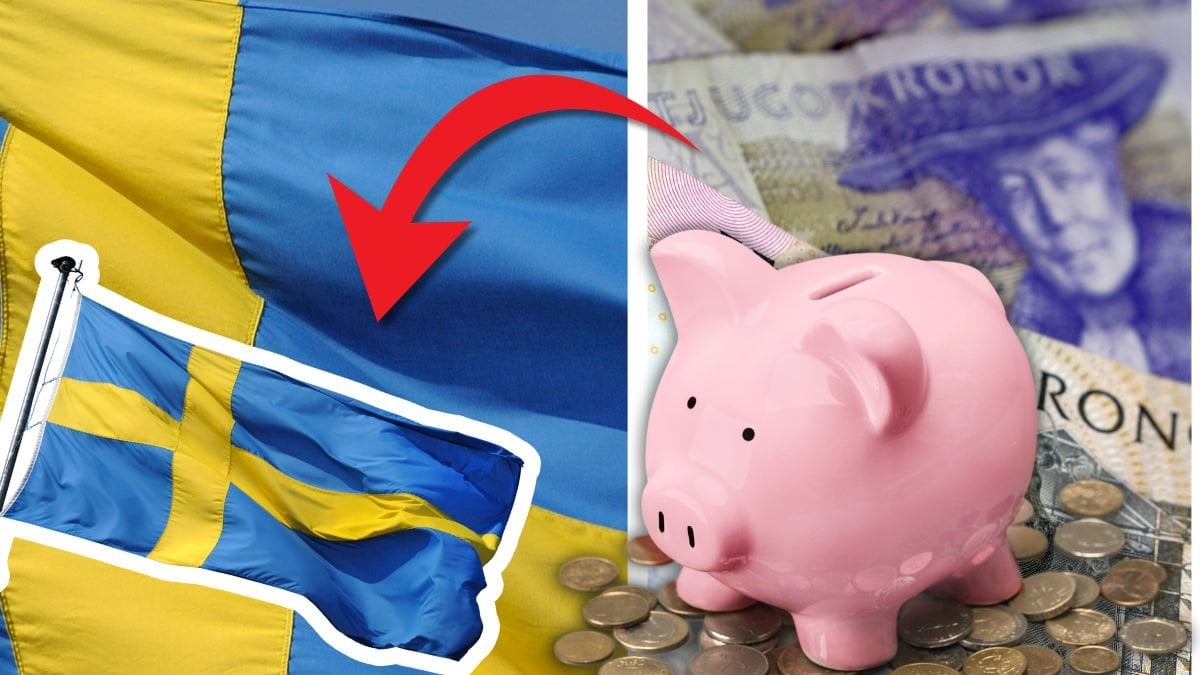 Sverige flagga och en spargris.