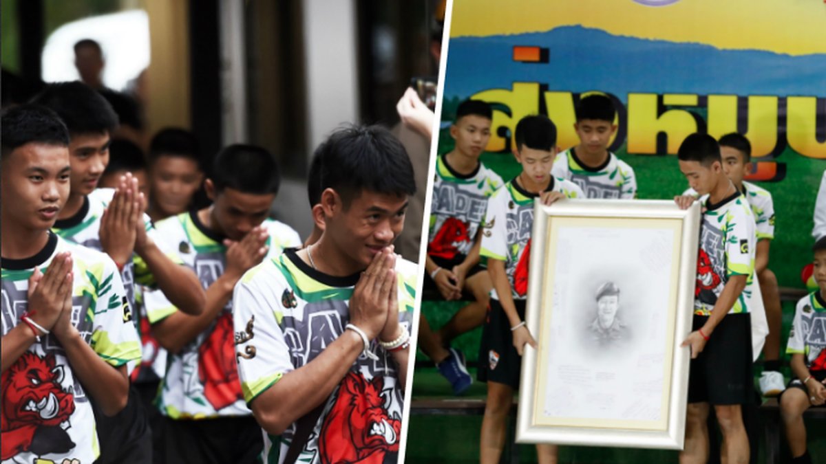 Thailändska fotbollslaget talar ut första gången sen de kom ut ur grottan