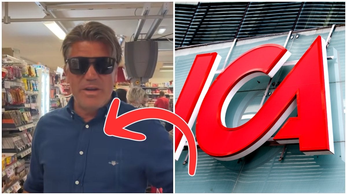 En bild på Bosse Andersson och en Ica-skylt.
