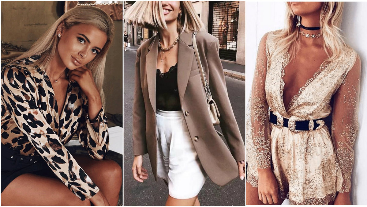 Tjej i leopardskjorta, beige kavaj, guldig byxdress blond tjej.