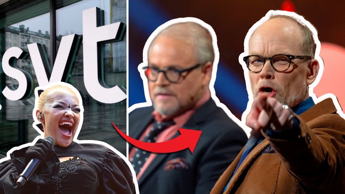 SVT-skylt till vänster. Utklippt bild på Daniela Rathana i vänstra nedersta hörnet. En bild på Kristian Luuk i På Spåret studion som pekar mot kameran till höger. Röd pil pekar på Kristian Luuk.