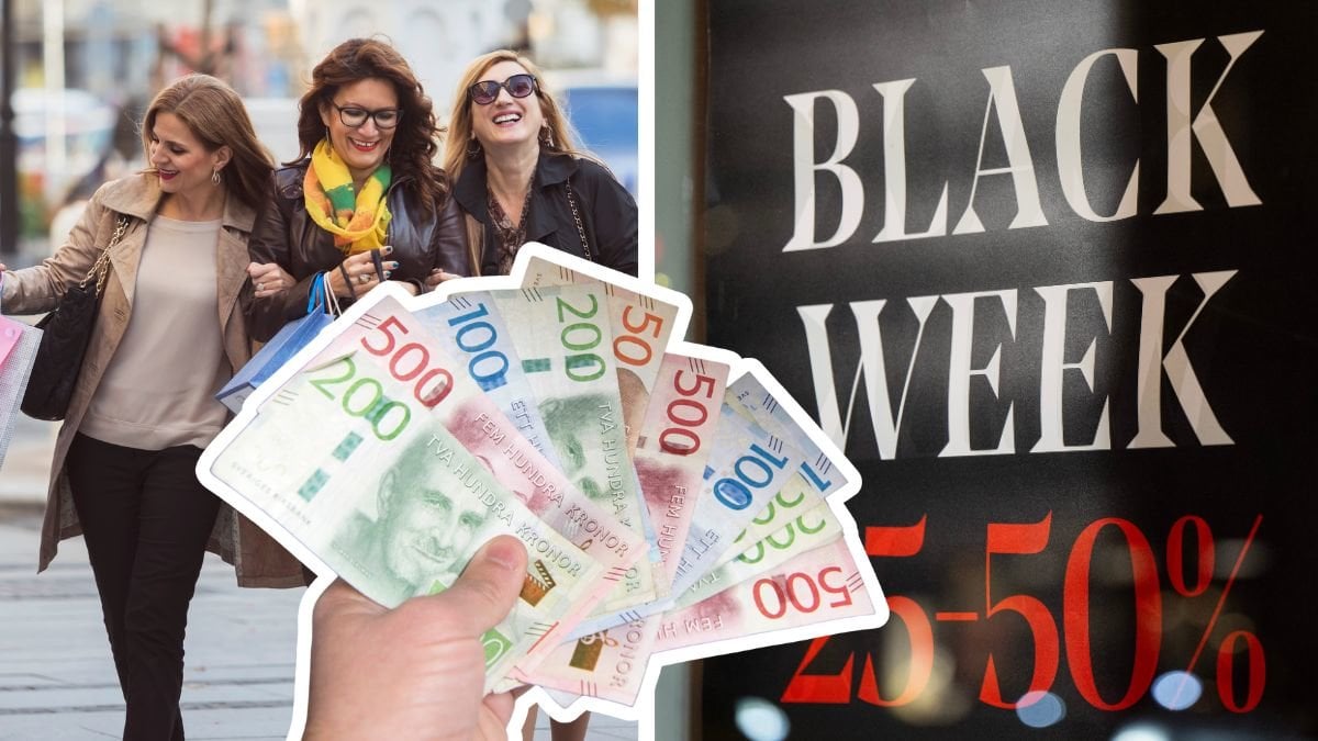 Shoppingtur, black week-skylt och pengar.