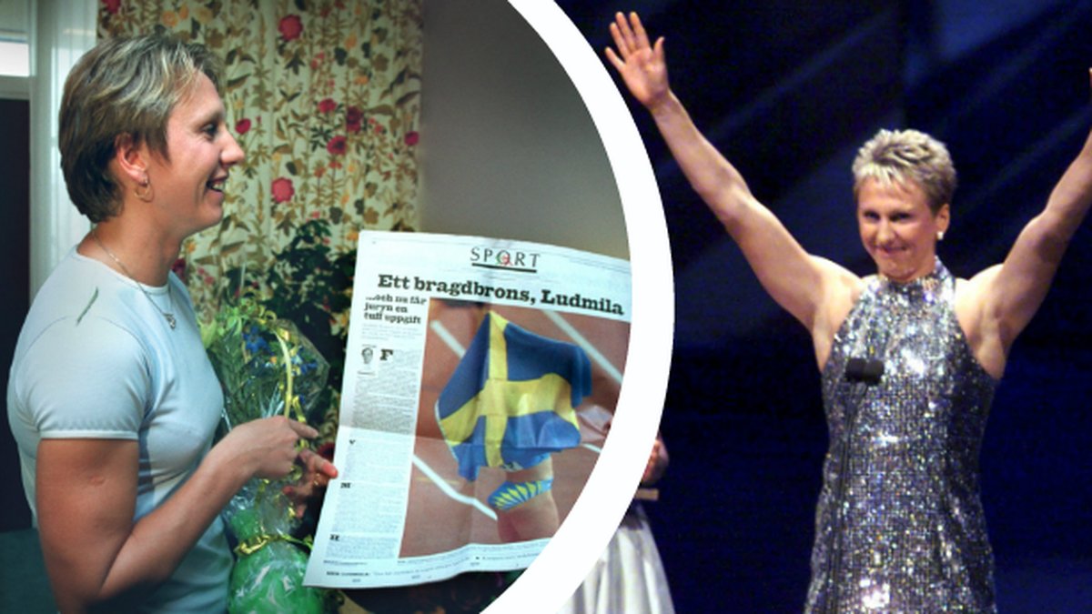 Ludmila Engquist håller i en tidning. Ludmilla Engquist.