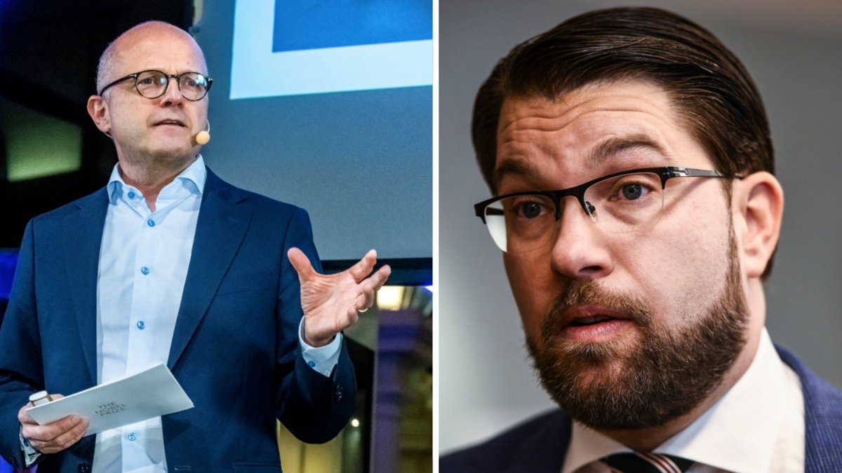 Nobelstiftelsens vd Vidar Helgesen och SD-ledaren Jimmie Åkesson.