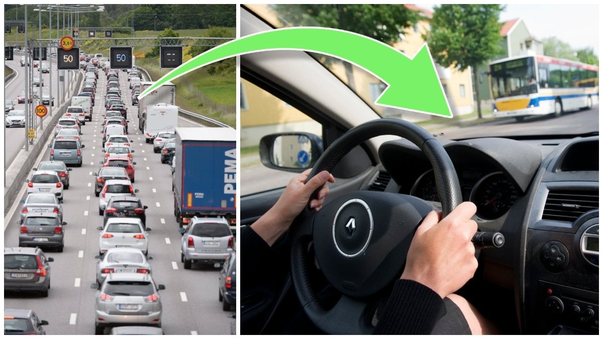 Trafik på motorväg och person som kör bil