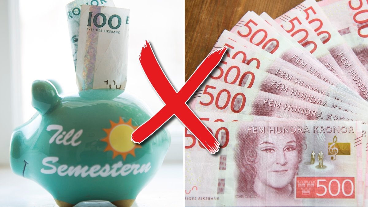 Spargris, sedlar och rött kryss.