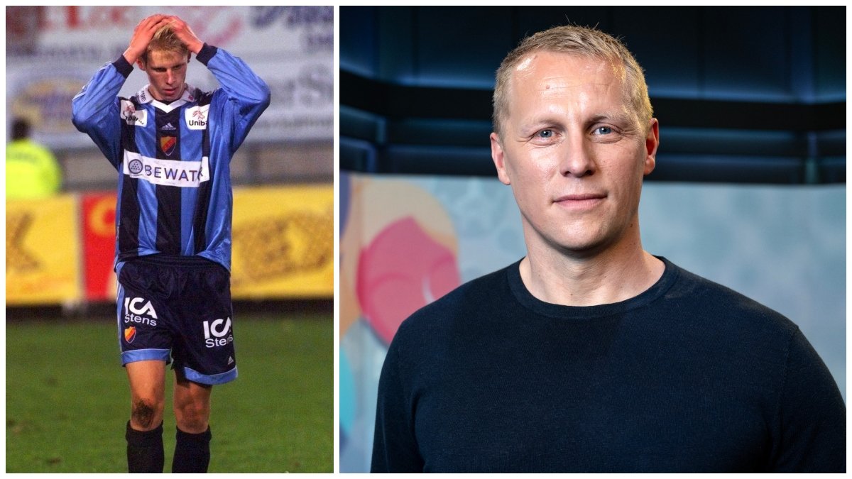 Richard Henriksson när han spelade för Djurgården och Richard Henriksson i Viaplays EM-studio
