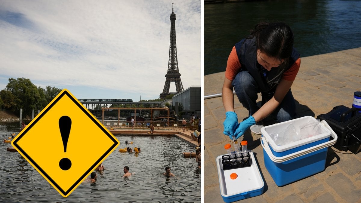 Bilder på floden Seine i paris där folk badar