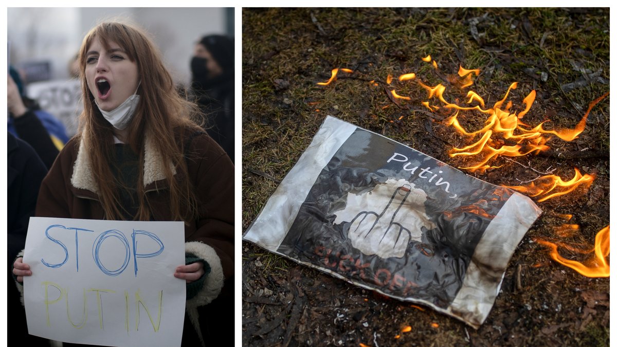 Människor världen över protesterar mot Vladimir Putins invasion av Ukraina.