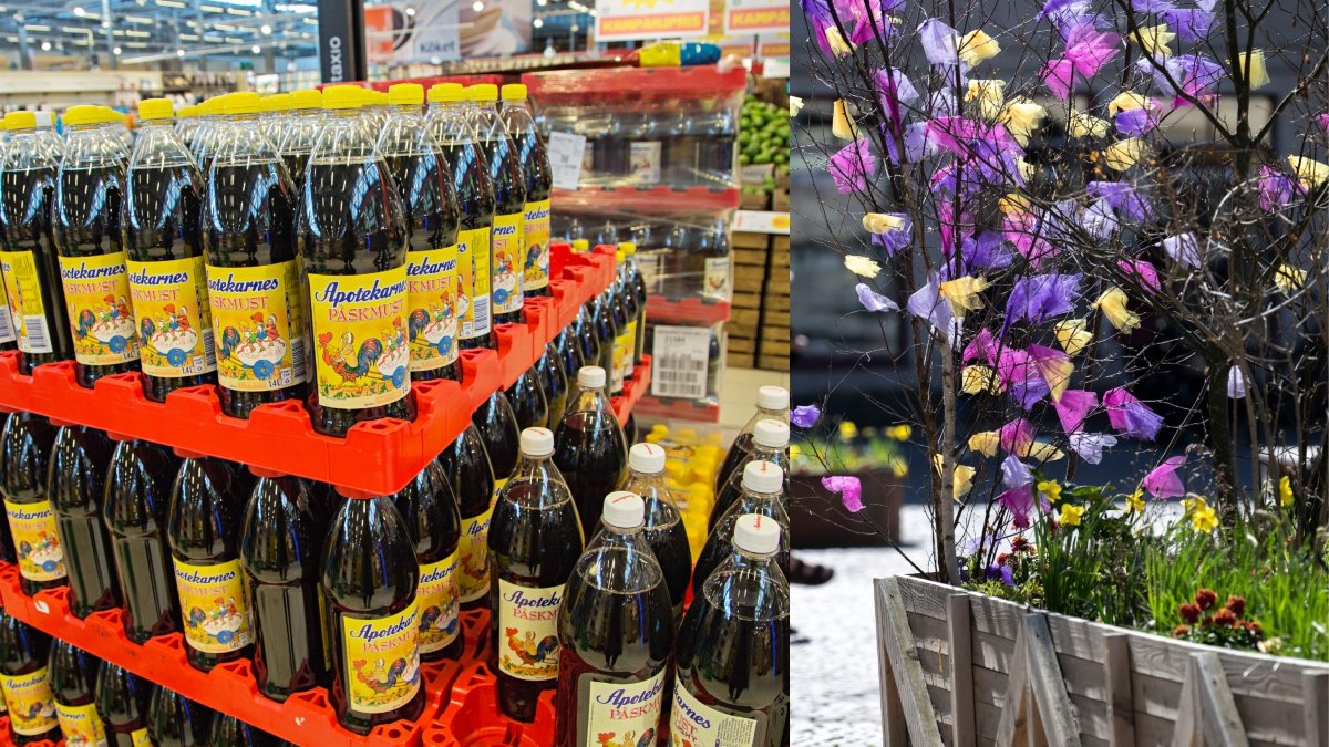 Påskmust i butik och påskris på stan