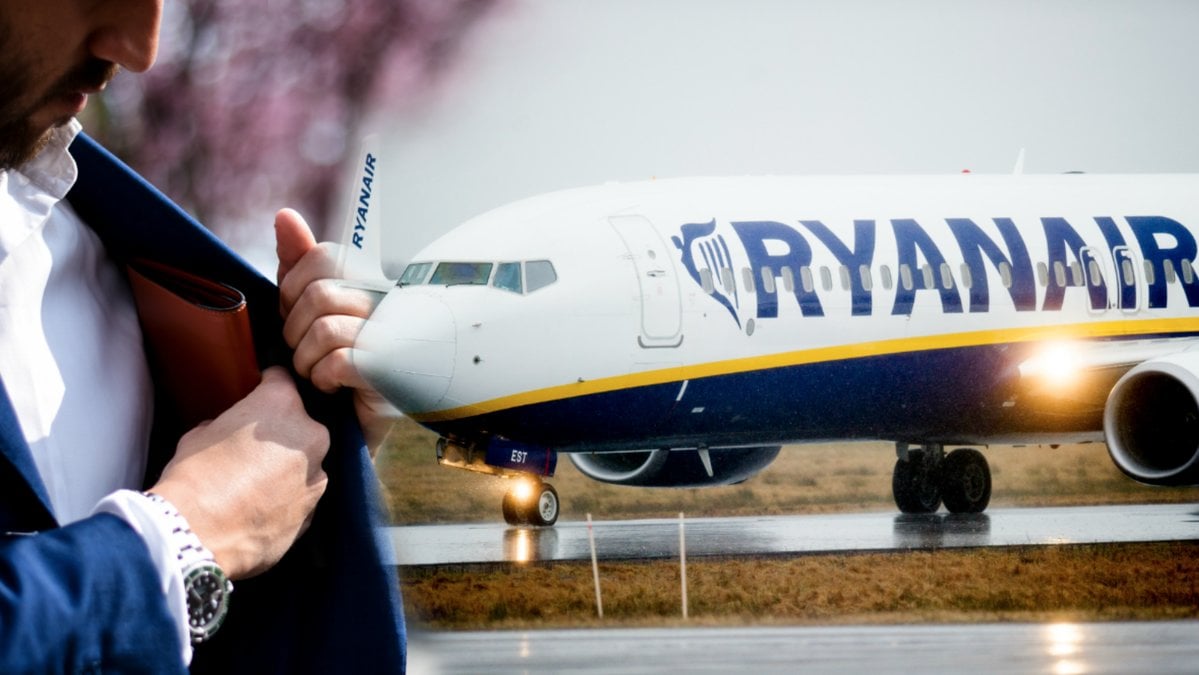 Man med plånbok/Ryanairflygplan