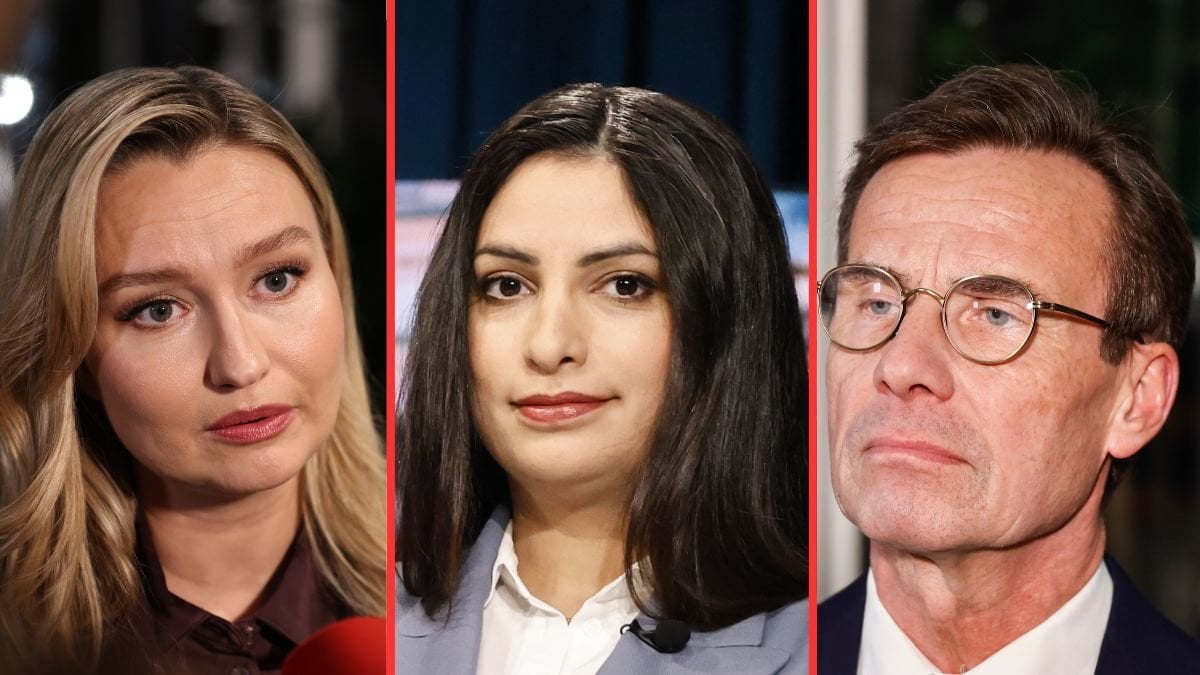 Ebba Busch (KD), Nooshi Dadgostar (V) och Ulf Kristersson (M) under debatten i SVT.