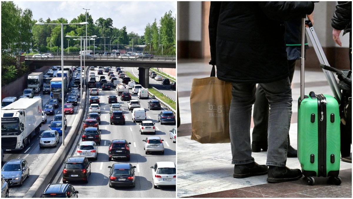 biltrafik och resväska på centralen.