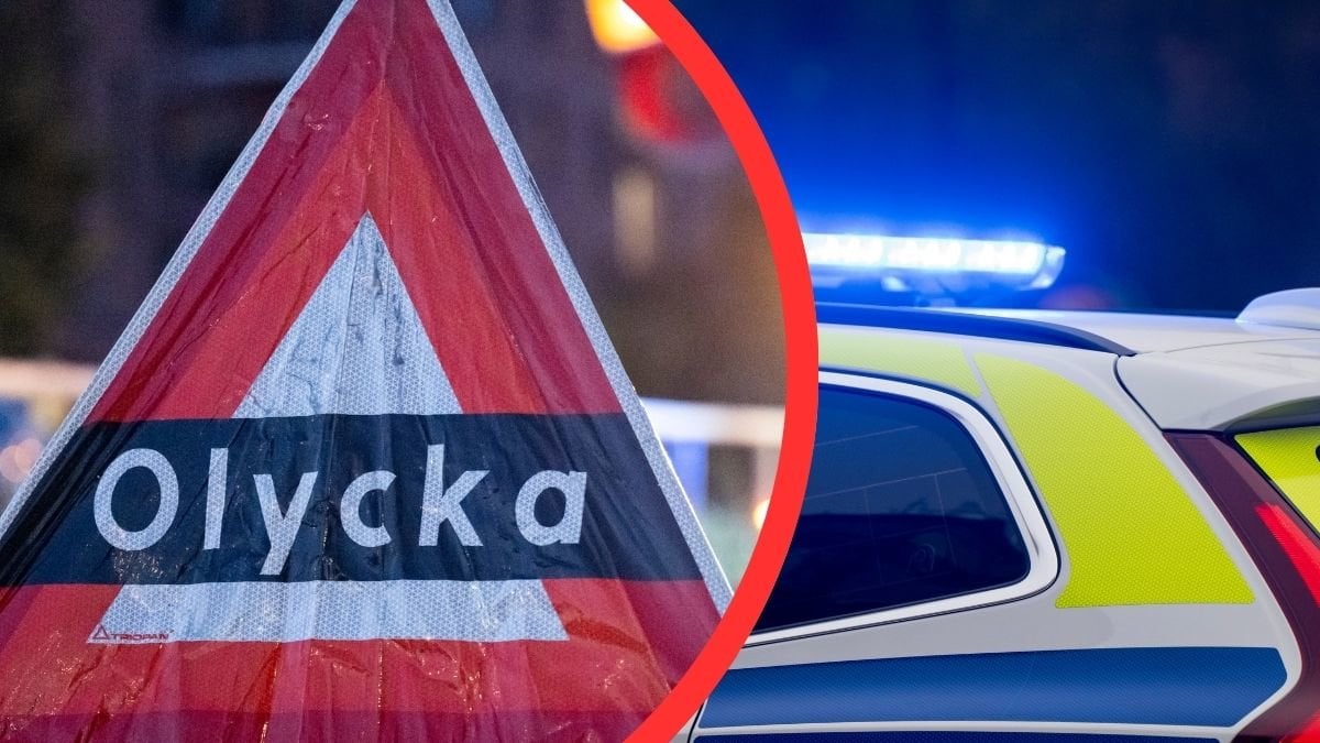 Olycka-skylt vänster. Blåljus höger.