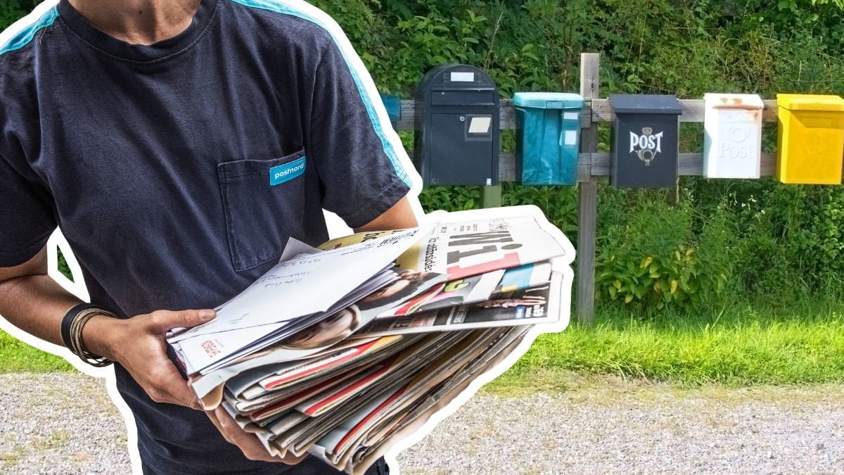 Postnord-anställd som delar ut brev och tidningar samt brevlådor