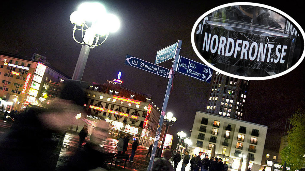 Nordiska motståndsrörelsen befinner sig på Medborgarplatsen. Nu har en polis blivit slagen i huvudet när hen försökt stoppa ett bråk.
