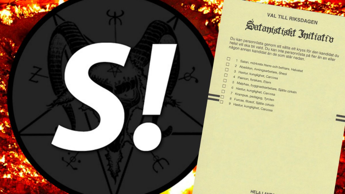 En Satanistiskt initiativ-logga och en av partiets valsedlar. Montage. 