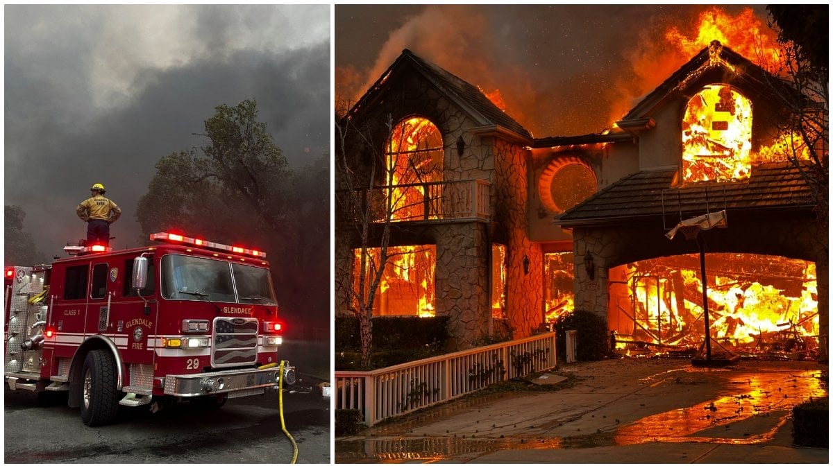 En våldsam skogsbrand härjar i Los Angeles. 